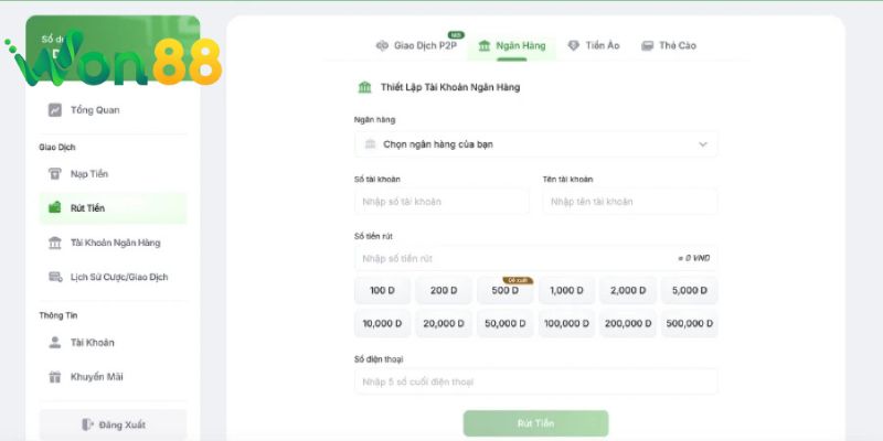 Điều Kiện Rút Tiền Won88